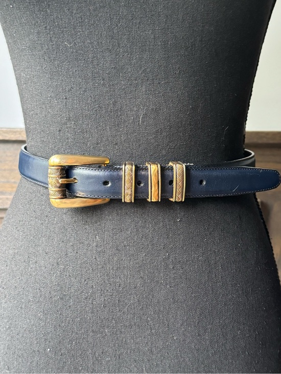 Brighton Accessories - Brighton Navy Leather Belt with Gold-Tone Buckle